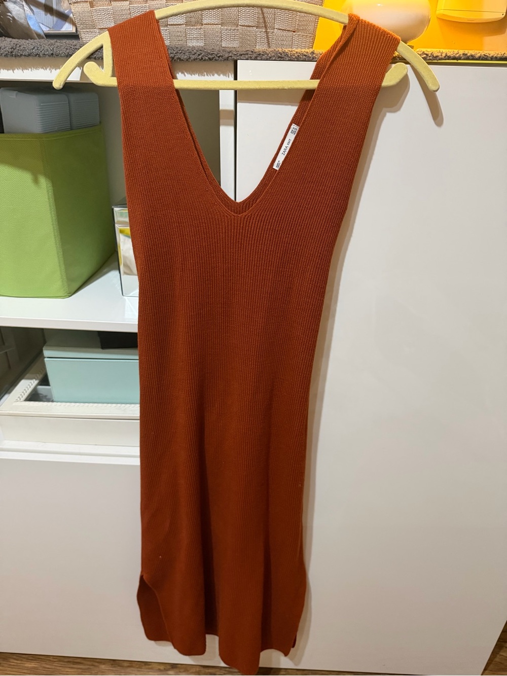 Zara Vintage Sleeveless V-Neck Knit Dress in Rust